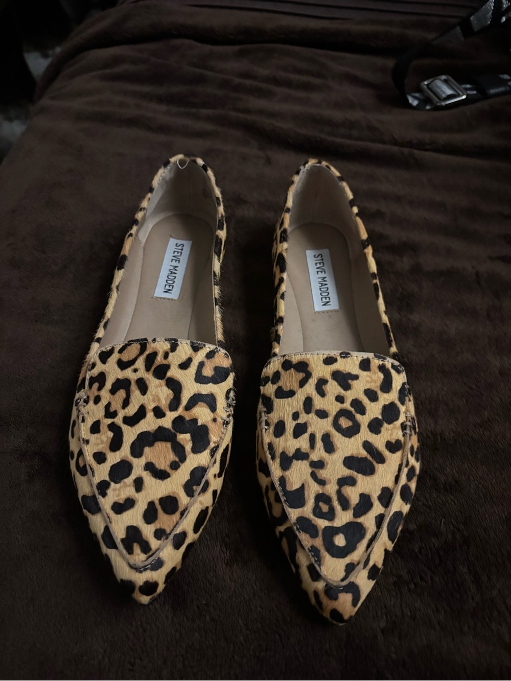 Steve Madden Leopard-Print Pointed Toe Flats in Tan and Black
